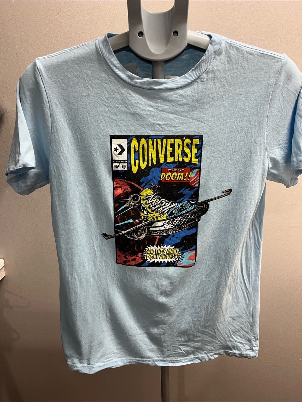 Converse Light Blue Short-Sleeve Tee with Comic Space Graphic